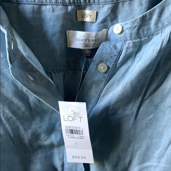Blue Chambray LOFT Bell Sleeve Blouse - Picture 4 of 5